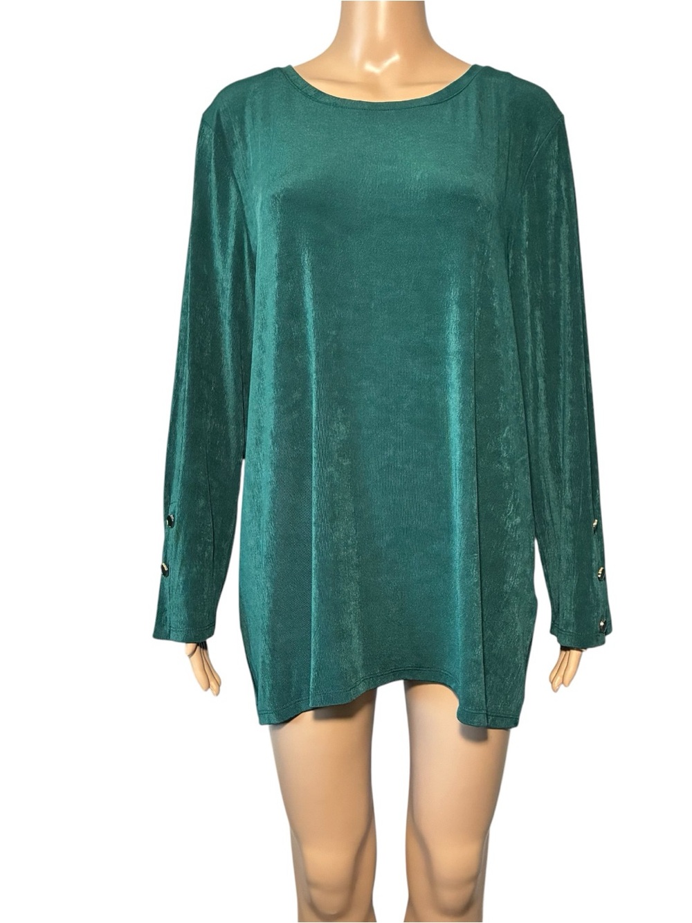Chico's Womens Tunic Blouse XXL Green Acetate Blend Long Sleeve Relaxed Fit Top